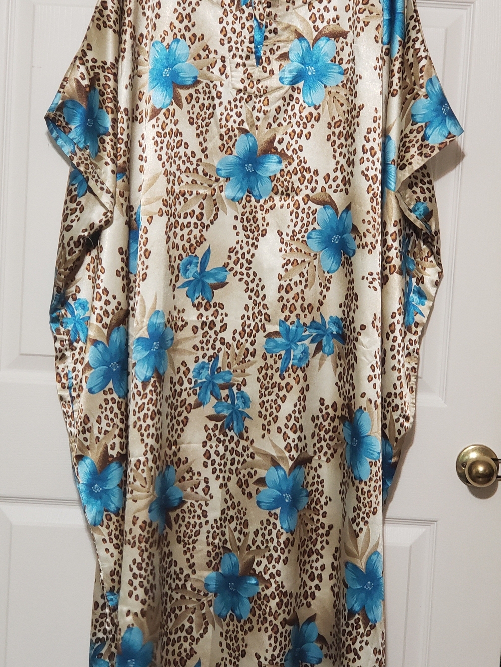 Midnight Velvet Blue Floral Satin Caftan Muu Muu